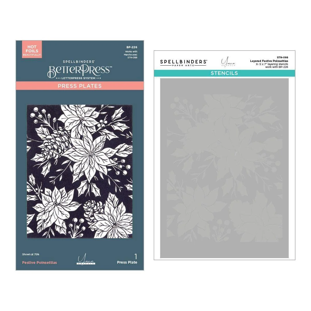 Festive Poinsettias BetterPress and Stencil Bundle from the Amaryllis Christmas Collection by Yana Smakula - Image 4